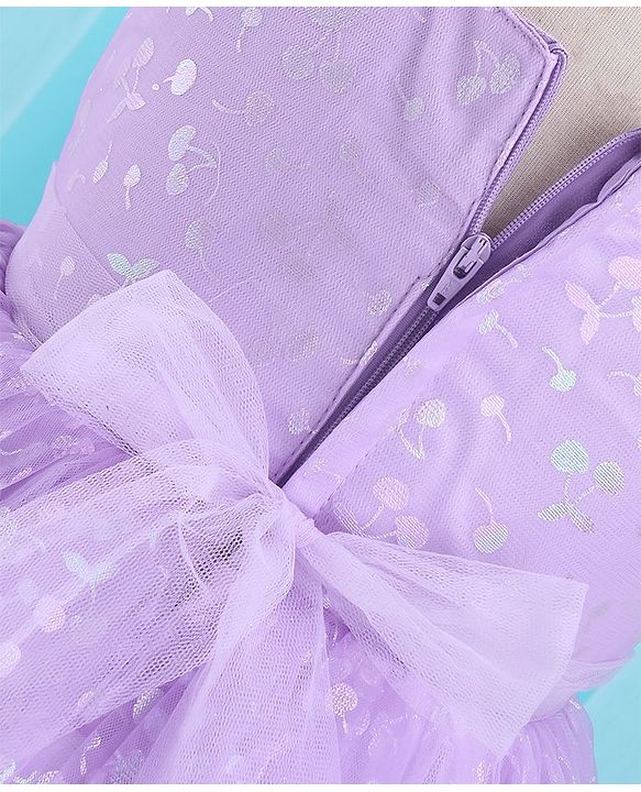 Babyhug Sleeveless Party Frock With Foil Print & Bow Applique- Lilac