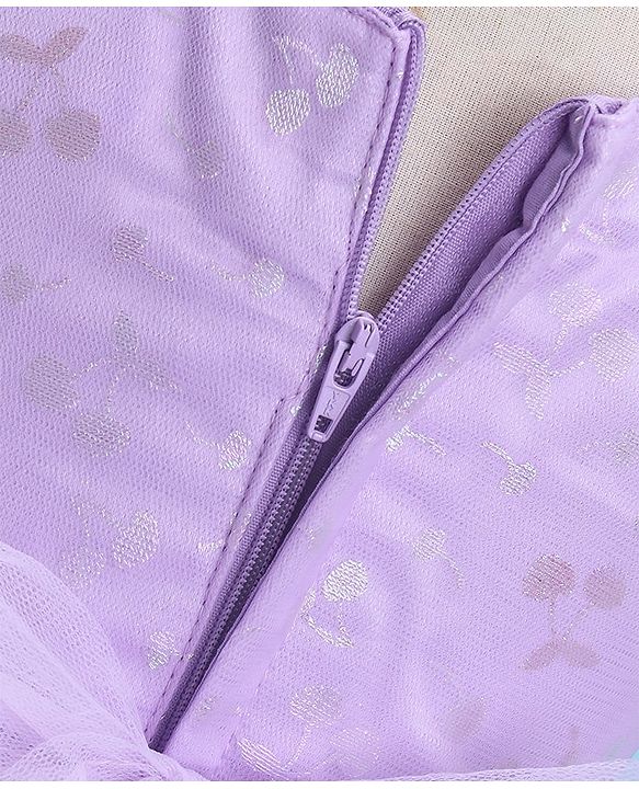 Babyhug Sleeveless Party Frock With Foil Print & Bow Applique- Lilac