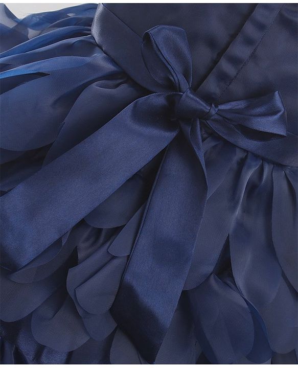 Babyhug Sleeveless 3D Petals Flare Flounce Party Frock with Floral Applique  - Navy Blue