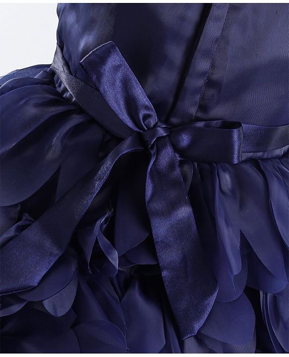 Babyhug Sleeveless 3D Petals Flare Flounce Party Frock with Floral Applique  - Navy Blue