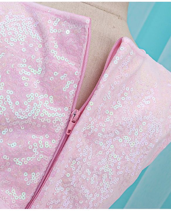 Babyhug Sleeveless Sequinned Party Frock With Bow Applique- Pink