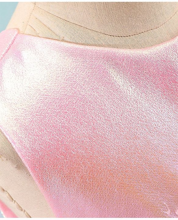 Babyhug Woven Sleeveless Metallic Party Frock with Floral Applique - Pink