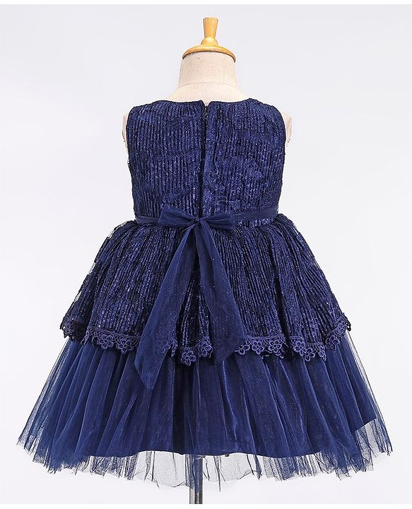 Babyhug Sleeveless Party Frock With Floral Applique - Navy Blue