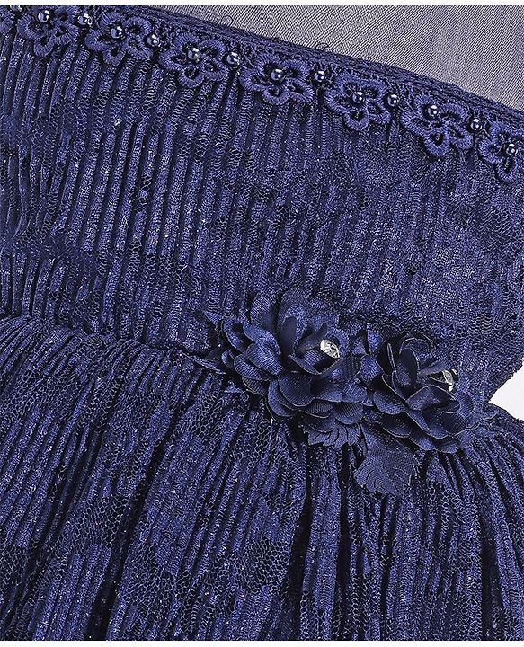 Babyhug Sleeveless Party Frock With Floral Applique - Navy Blue