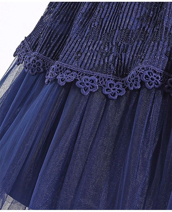 Babyhug Sleeveless Party Frock With Floral Applique - Navy Blue