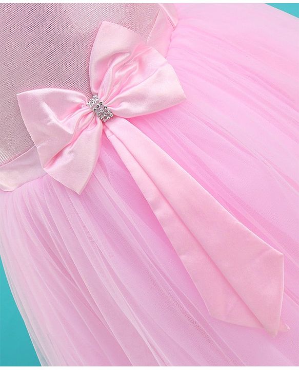 Babyhug Sleeveless Lace Scallop Party Frock With Bow Applique- Pink
