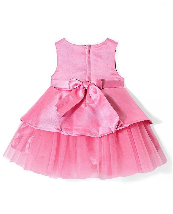 Babyhug Sleeveless Peplum Party Frock With Bow Applique - Dusty Pink