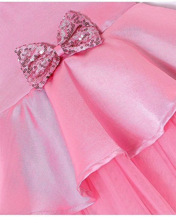 Babyhug Sleeveless Peplum Party Frock With Bow Applique - Dusty Pink