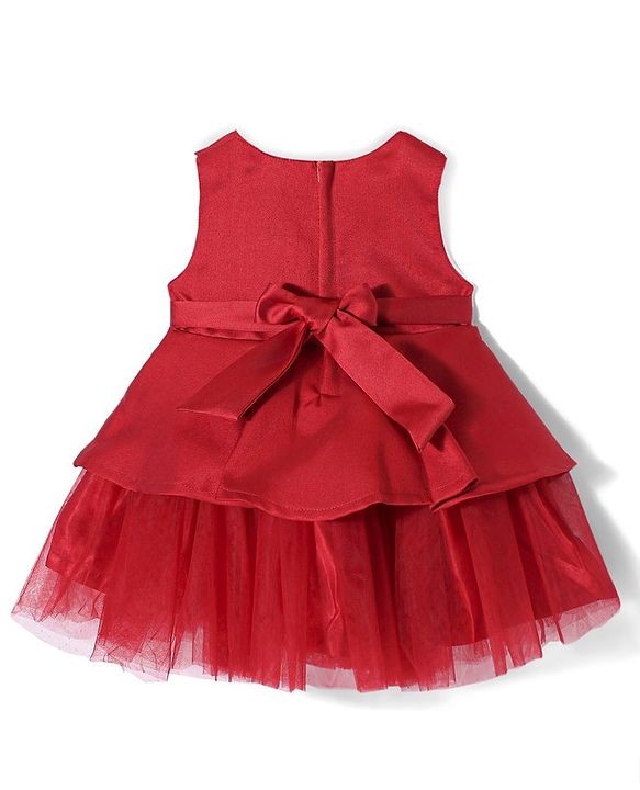 Babyhug Sleeveless Peplum Party Frock With Bow Applique - Red