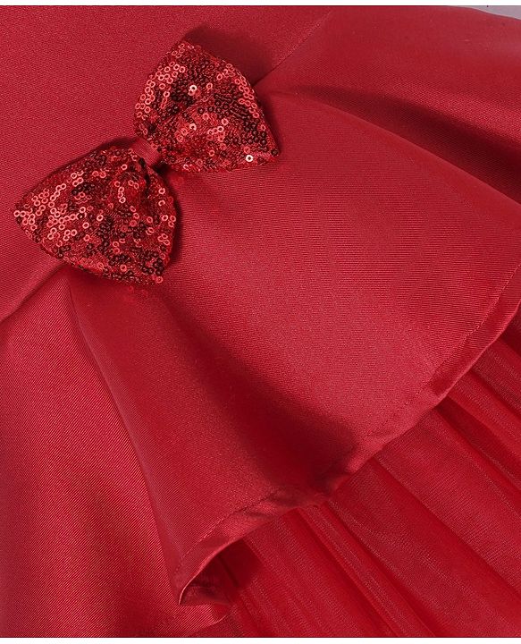 Babyhug Sleeveless Peplum Party Frock With Bow Applique - Red
