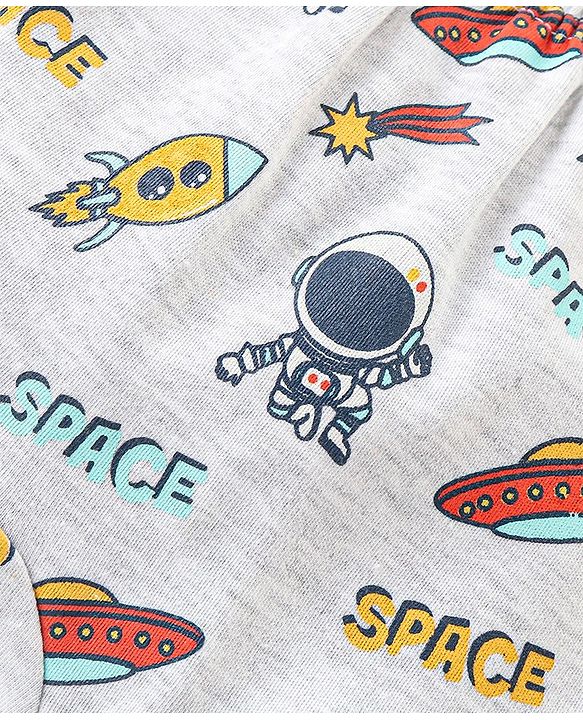 Babyhug Cotton Interlock Knit Full Length Diaper Pant with Stripes & Space Ships Print Pack of 3 - Navy Red & White