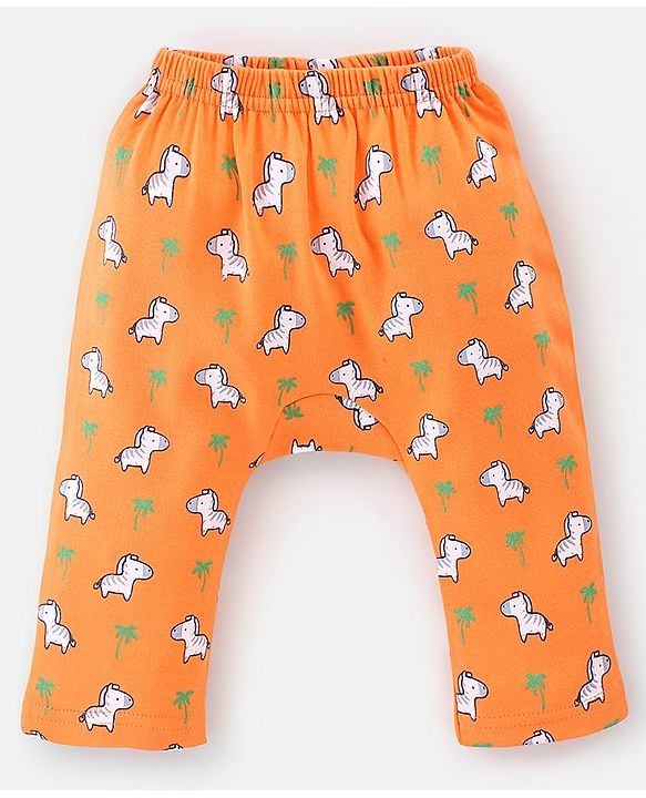 Babyhug Cotton Knit Full Length Diaper Pants With Zebra Print Pack Of 3 - White Orange & Blue