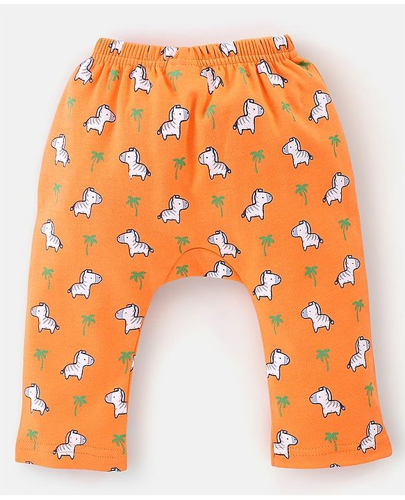 Babyhug Cotton Knit Full Length Diaper Pants With Zebra Print Pack Of 3 - White Orange & Blue