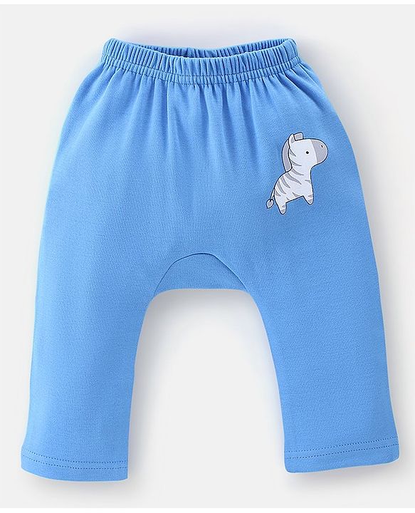 Babyhug Cotton Knit Full Length Diaper Pants With Zebra Print Pack Of 3 - White Orange & Blue
