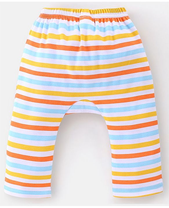Babyhug Cotton Knit Full Length Diaper Pants With Zebra Print Pack Of 3 - White Orange & Blue