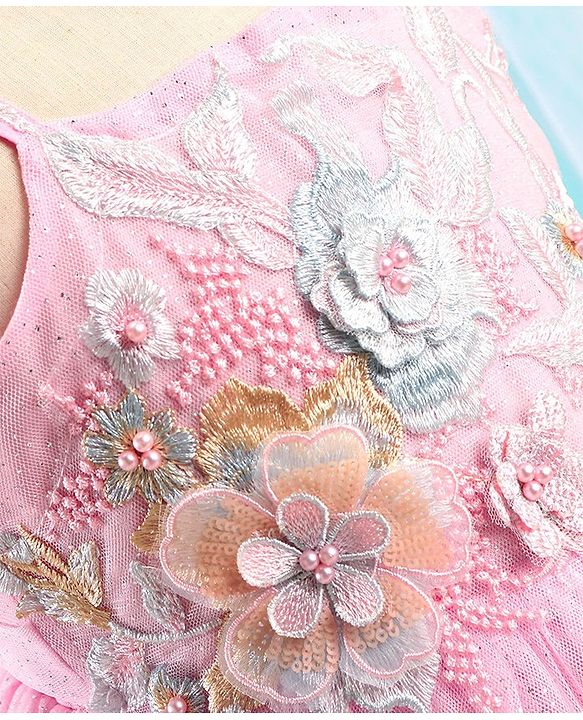 Babyhug Sleeveless Foil Printed with Embroidered Patch Party Frock - Light Pink