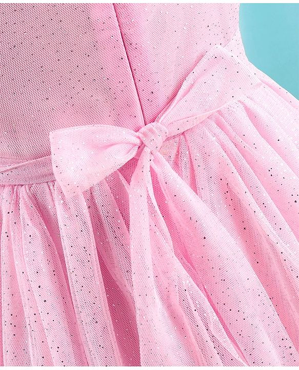 Babyhug Sleeveless Foil Printed with Embroidered Patch Party Frock - Light Pink