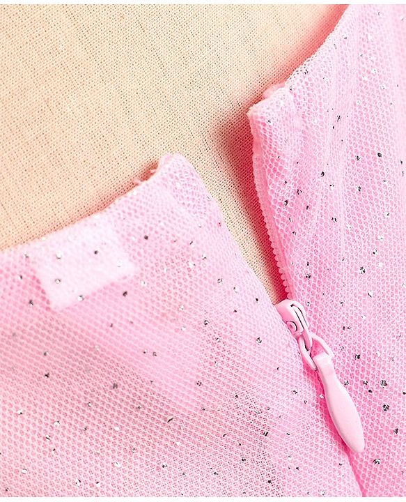Babyhug Sleeveless Foil Printed with Embroidered Patch Party Frock - Light Pink