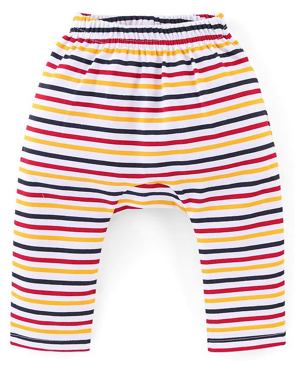 Babyhug Interlock Cotton Knit Full Length Diaper Pants Teddy Print Pack of 3 - Red & Yellow