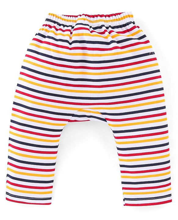 Babyhug Interlock Cotton Knit Full Length Diaper Pants Teddy Print Pack of 3 - Red & Yellow