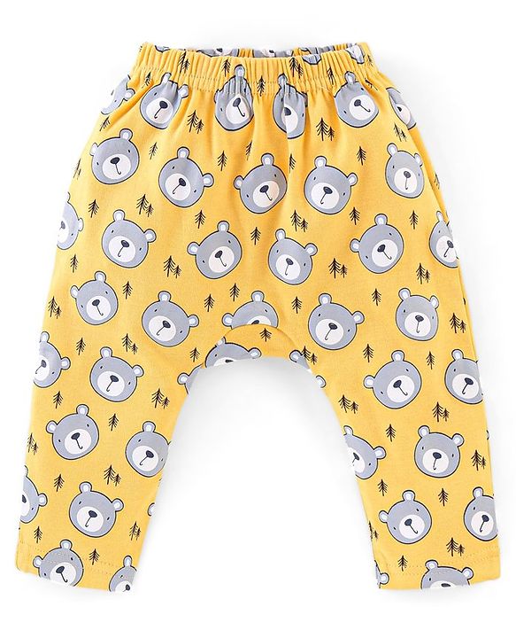 Babyhug Interlock Cotton Knit Full Length Diaper Pants Teddy Print Pack of 3 - Red & Yellow