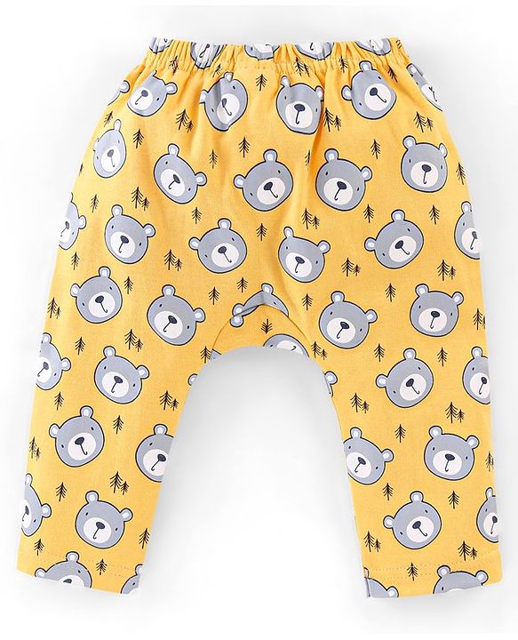 Babyhug Interlock Cotton Knit Full Length Diaper Pants Teddy Print Pack of 3 - Red & Yellow