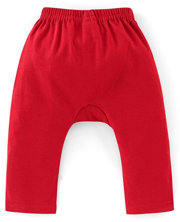 Babyhug Interlock Cotton Knit Full Length Diaper Pants Teddy Print Pack of 3 - Red & Yellow