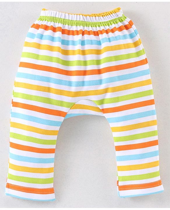 Babyhug Cotton Diaper Pants Striped & Car Print Pack of 3 - Blue & Green