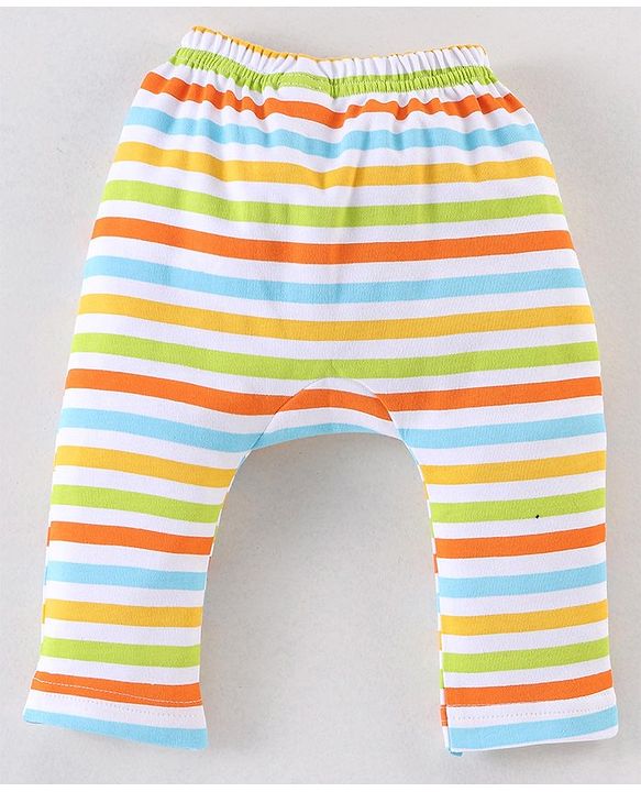Babyhug Cotton Diaper Pants Striped & Car Print Pack of 3 - Blue & Green