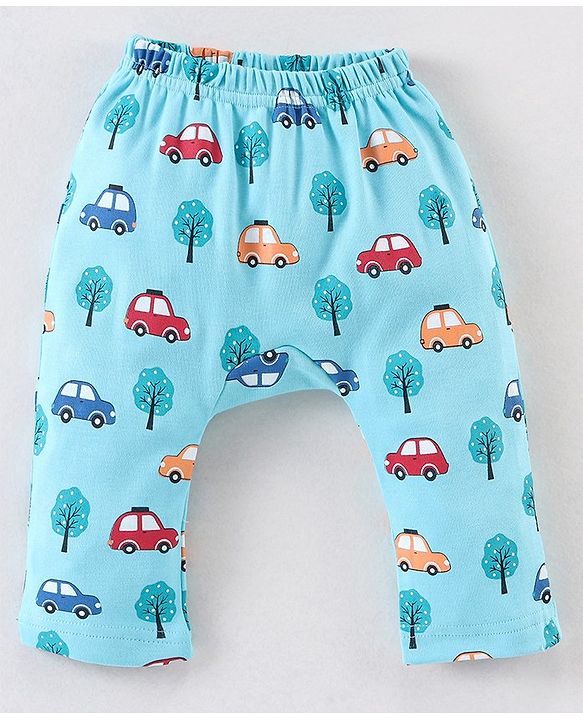 Babyhug Cotton Diaper Pants Striped & Car Print Pack of 3 - Blue & Green