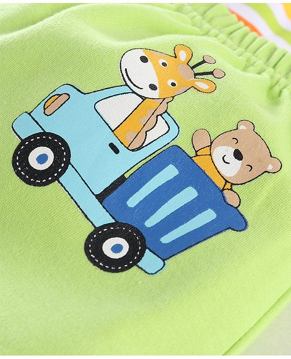 Babyhug Cotton Diaper Pants Striped & Car Print Pack of 3 - Blue & Green