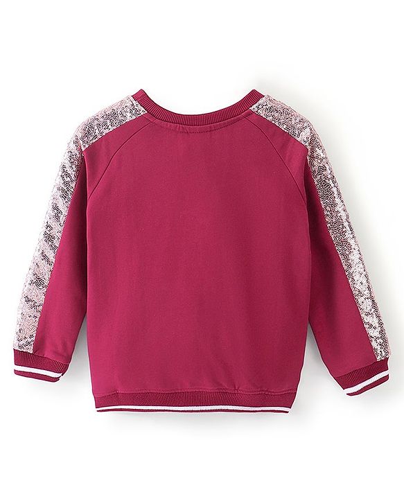 Babyhug Cotton Knit Full Sleeves Sweatshirt With Numbers Graphics & Sequins Detailing - Maroon