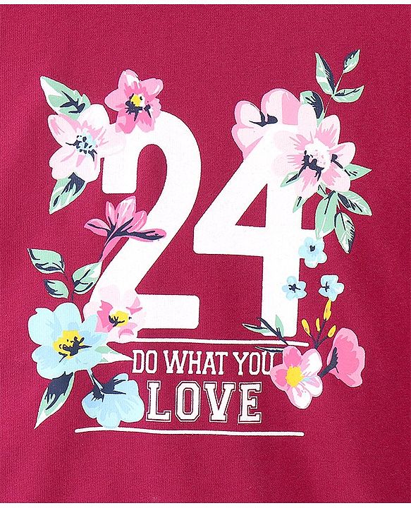 Babyhug Cotton Knit Full Sleeves Sweatshirt With Numbers Graphics & Sequins Detailing - Maroon