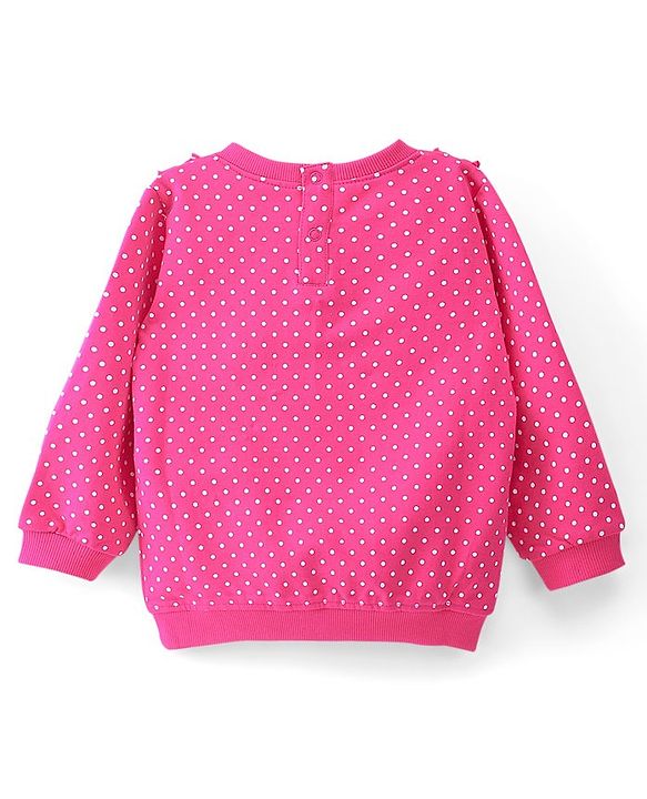 Babyhug Cotton Knit Full Balloon Sleeves Polka Dots Printed with Sequins & Ruffle Detailing Sweatshirt -Pink