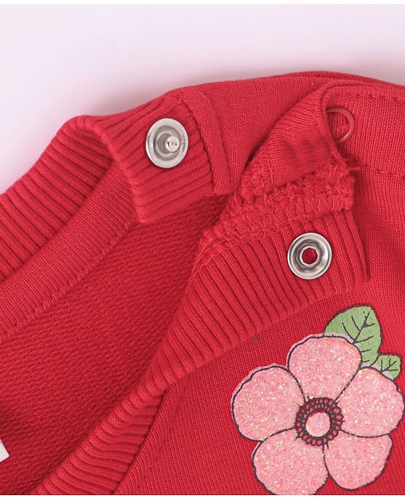 Babyhug Cotton Knit Full Balloon Sleeves Sweatshirt with Glitter & Mesh Detailing - Red