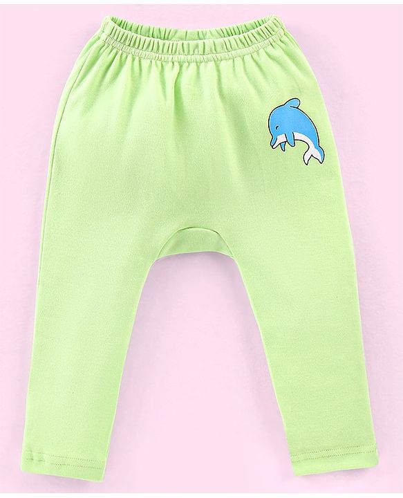 Babyhug Cotton Full Length Diaper Pants Stripes & Dolphin Print Pack of 3- Blue Green & Orange