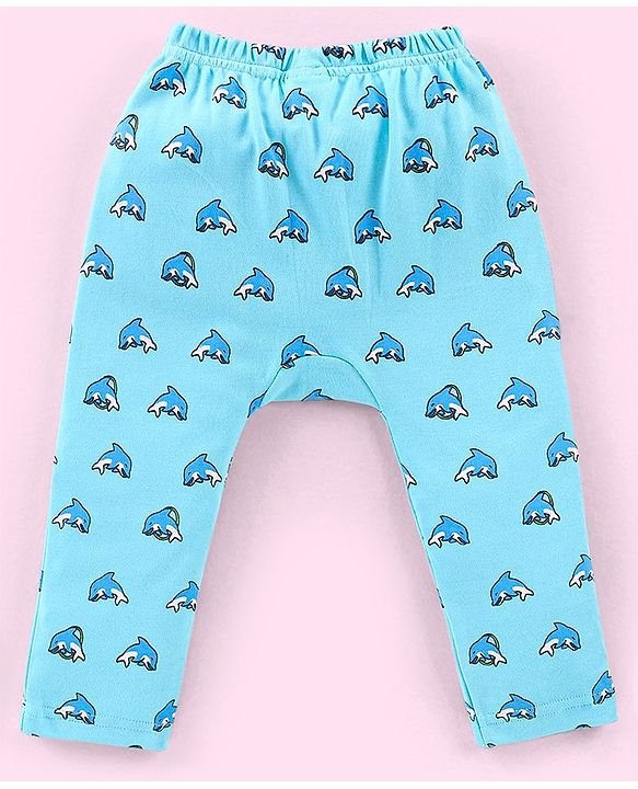 Babyhug Cotton Full Length Diaper Pants Stripes & Dolphin Print Pack of 3- Blue Green & Orange