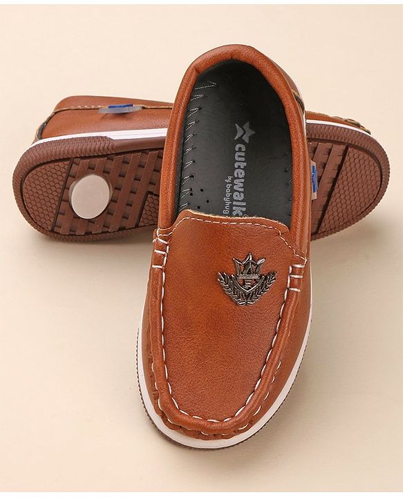 Cute Walk by Babyhug Formal & Partywear Slip On Shoes with Applique - Brown