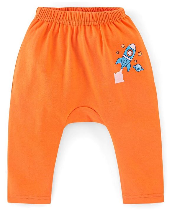 Babyhug Interlock Cotton Knit Full Length Diaper Pants Space Print Pack of 3 - Orange White & Blue