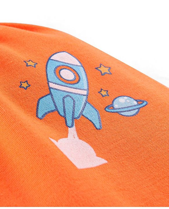 Babyhug Interlock Cotton Knit Full Length Diaper Pants Space Print Pack of 3 - Orange White & Blue