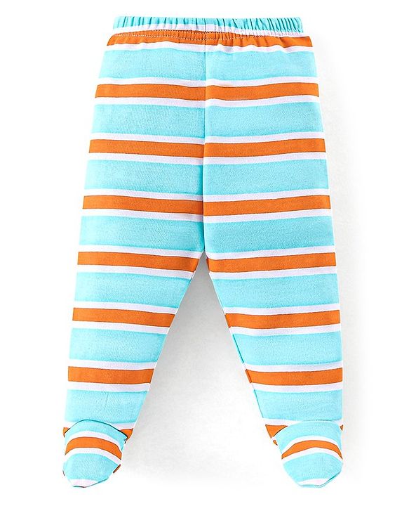 Babyhug Cotton Booties Pant Striped & Tiger Print Pack of 3 - Blue & White