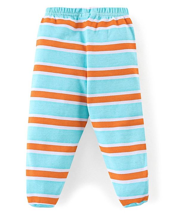 Babyhug Cotton Booties Pant Striped & Tiger Print Pack of 3 - Blue & White