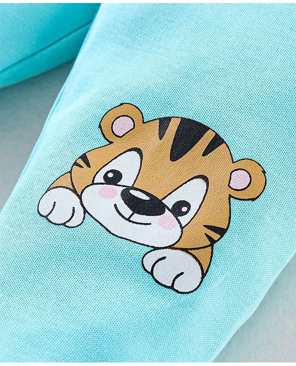 Babyhug Cotton Booties Pant Striped & Tiger Print Pack of 3 - Blue & White