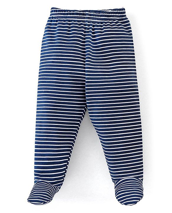 Babyhug Cotton Booties Pant Striped & Star Print Pack of 3 - Blue & Red
