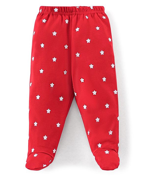 Babyhug Cotton Booties Pant Striped & Star Print Pack of 3 - Blue & Red