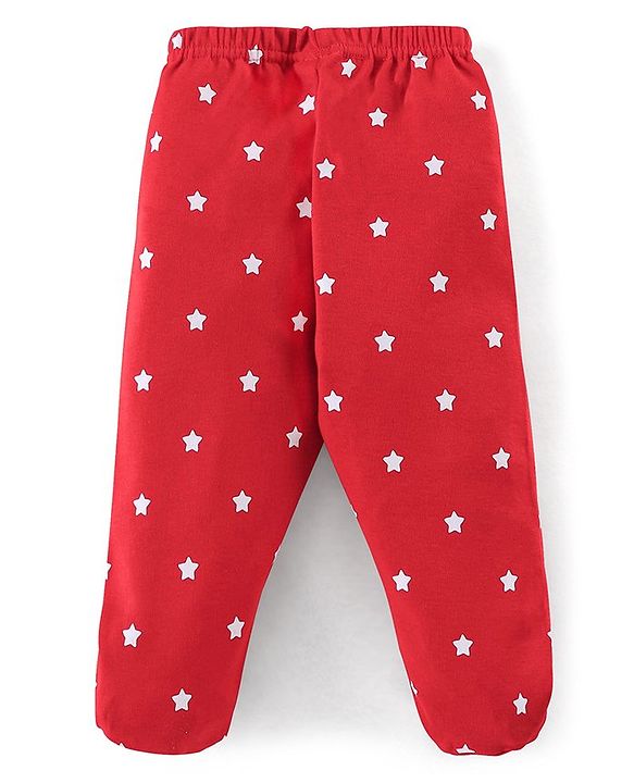 Babyhug Cotton Booties Pant Striped & Star Print Pack of 3 - Blue & Red