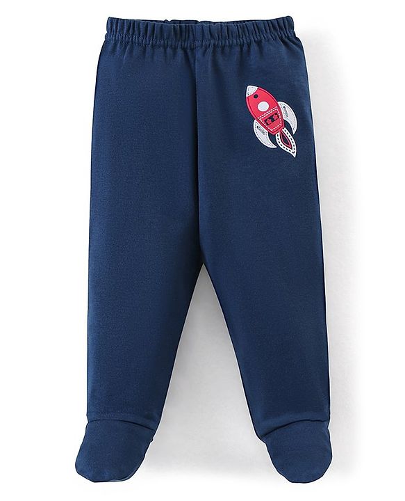 Babyhug Cotton Booties Pant Striped & Star Print Pack of 3 - Blue & Red