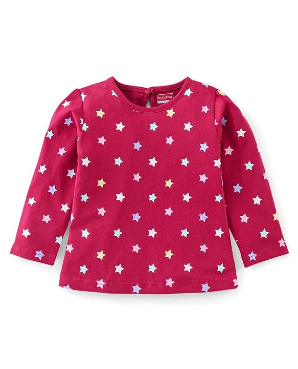 Babyhug Cotton Full Sleeves Night Suit Stars Print- Pink