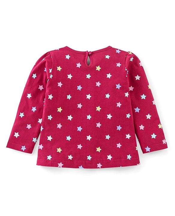 Babyhug Cotton Full Sleeves Night Suit Stars Print- Pink