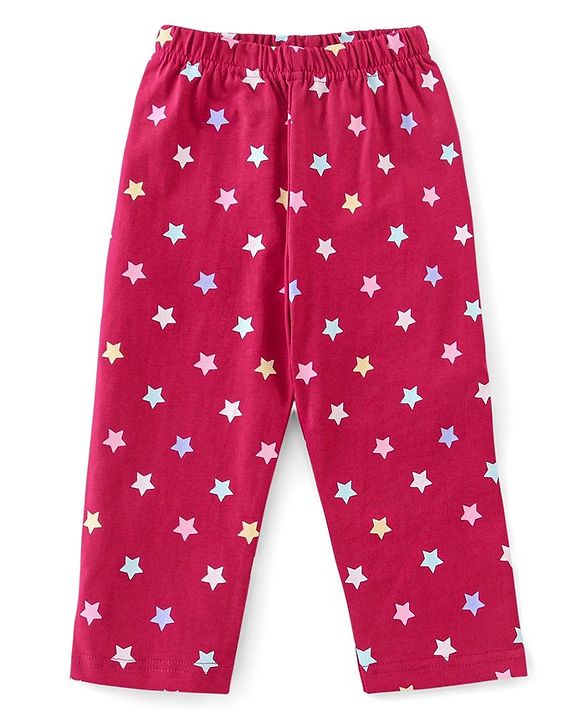 Babyhug Cotton Full Sleeves Night Suit Stars Print- Pink